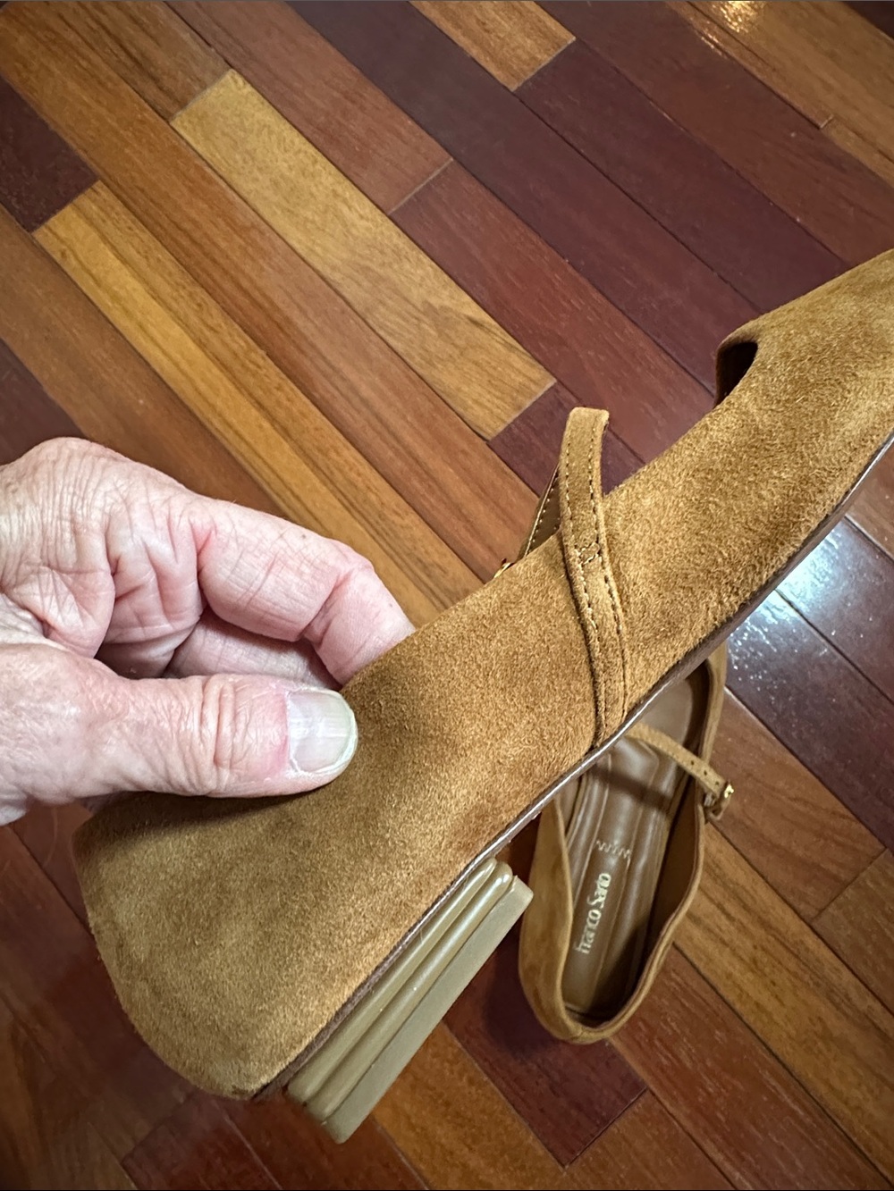 NEW Franco Sarto Tinsley Suede Mary Jane Flats Ballet Caramel Brown 7.5 - Picture 6 of 7